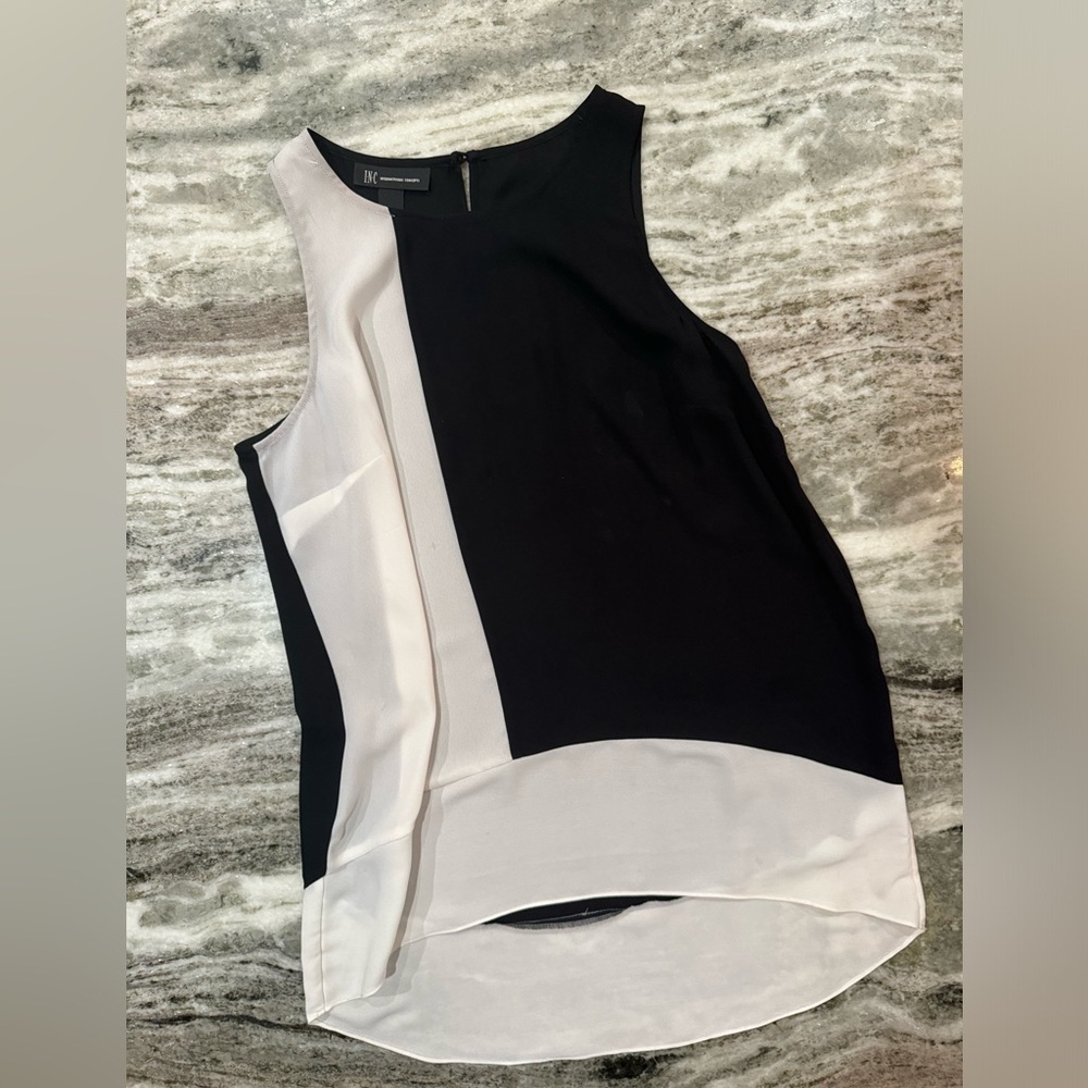 INC International Concepts Black/White Sleeveless Colorblock Blouse Size 6